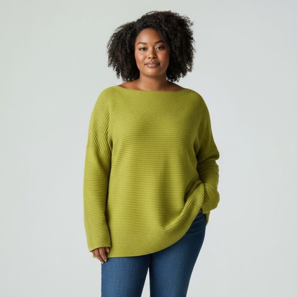 Lafayette 148 Citron Viscose Blend Boat Neck Ribbed Tunic - Picture 1 of 8